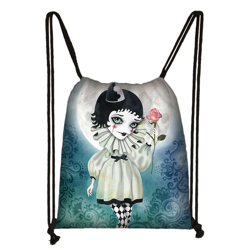 Gothic Cartoon Girl Drawstring Bag Women Casual Backpack Girl Shoulder Bags For Travel Ladies Portable Storage Bag Shoes Holder 