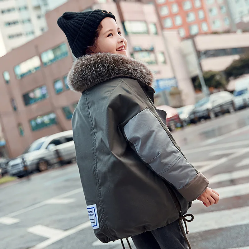 Brand Girls Down Parkas New Kids Thicken Big Real Fur Collar White Duck Down Children's Outerwear Clothes size 8 10 12 14