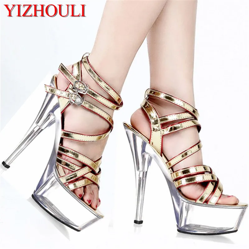 

Buckle decoration platform sandals temptation sexy 15cm high-heeled shoes Hand Made High Heel Shoes 6 inch Dance shoes