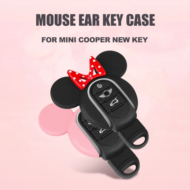 

for Mini Cooper F54 F55 F56 F57 F60 Clubman Countryman One S JCW New Mouse Ear Bow-knot Cute Car Key Case Protector Accessories