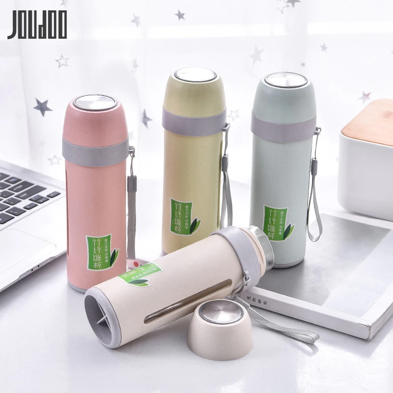 JOUDOO 350 мл Пшеничная солома портативная стеклянная бутылка для воды с крышкой бутылка для питья Велосипедный спорт Экологически чистая чашка бутылки 35