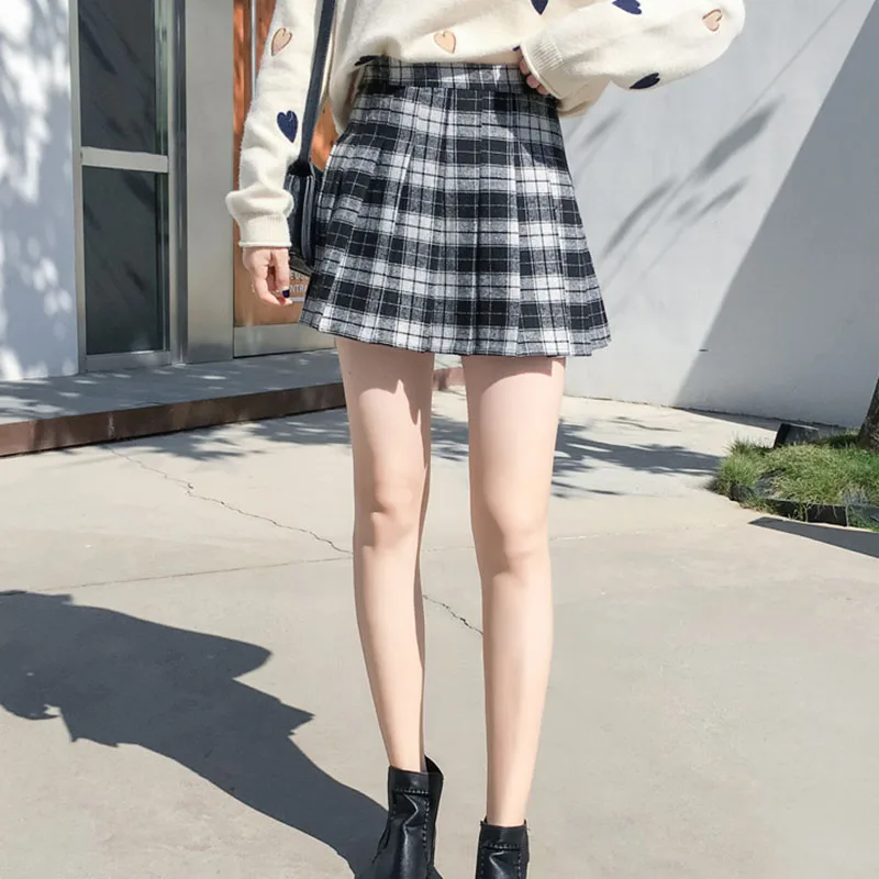 Women A-Line Empire Pleated Skirt Ladies Plaid Mini Harajuku Skirt Autumn Winter Female Above Knee Casual Sweet Kawaii Skirts