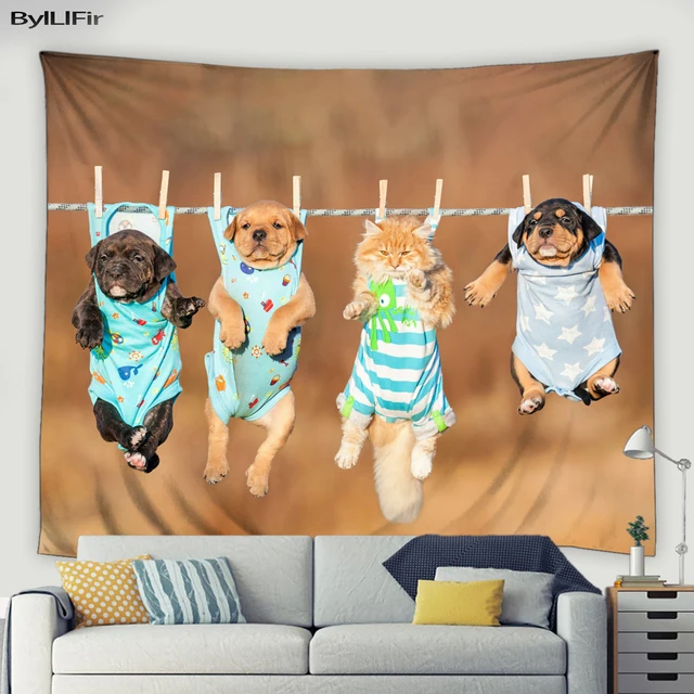 Feelyou Cães de desenho animado crianças tapeçaria gatos fofos pendurado na  parede gatinho fofo para meninos meninas decoração cobertor de parede  filhote cachorro arte de parede quarto grande 150 x 208 cm