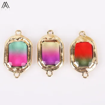 

5PCS Random Plated Gold Bails Double Connector Rectangle Glass Earring Making DIY,Colorful Glass Beads Charms Jewelry ZJC-16AMI