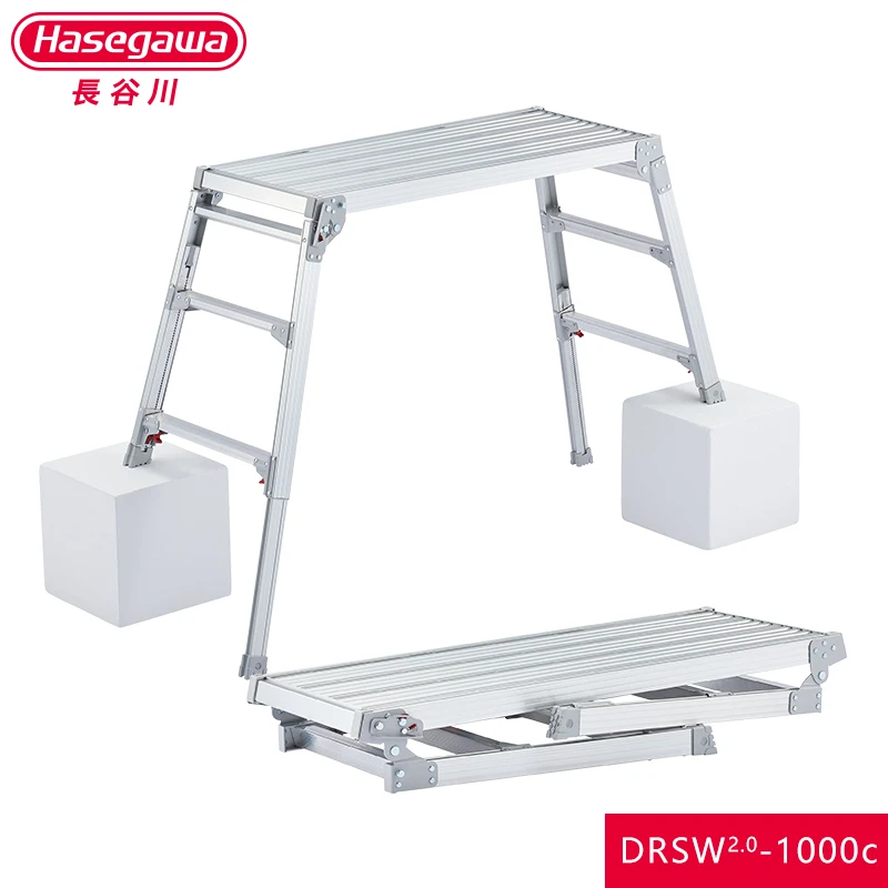 US $199.99 Hasegawa work bench platform silver anodized Aluminum Step Ladder Drywall Safe Heavy Duty portable Bench folding stool sliver