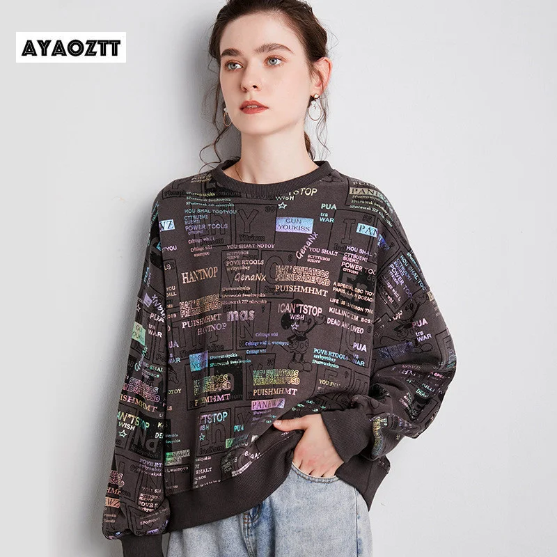 

Basic Hoodies For Women Streetwear Female Spring Autumn Floral Print Hoodies Casual Sweatshirt New Loose Hip Pop Tops