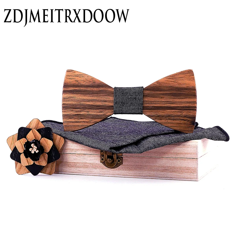 Классический однотонный деревянный галстук бабочка в виде усов серый ажурный