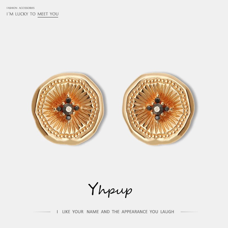 Yhpup трендовые винтажные классические круглые геометрические серьги-гвоздики, золотые серьги Brincos, женские офисные ювелирные изделия, подарок