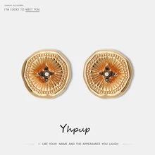 Yhpup трендовые винтажные классические круглые геометрические серьги-гвоздики, золотые серьги Brincos, женские офисные ювелирные изделия, подарок