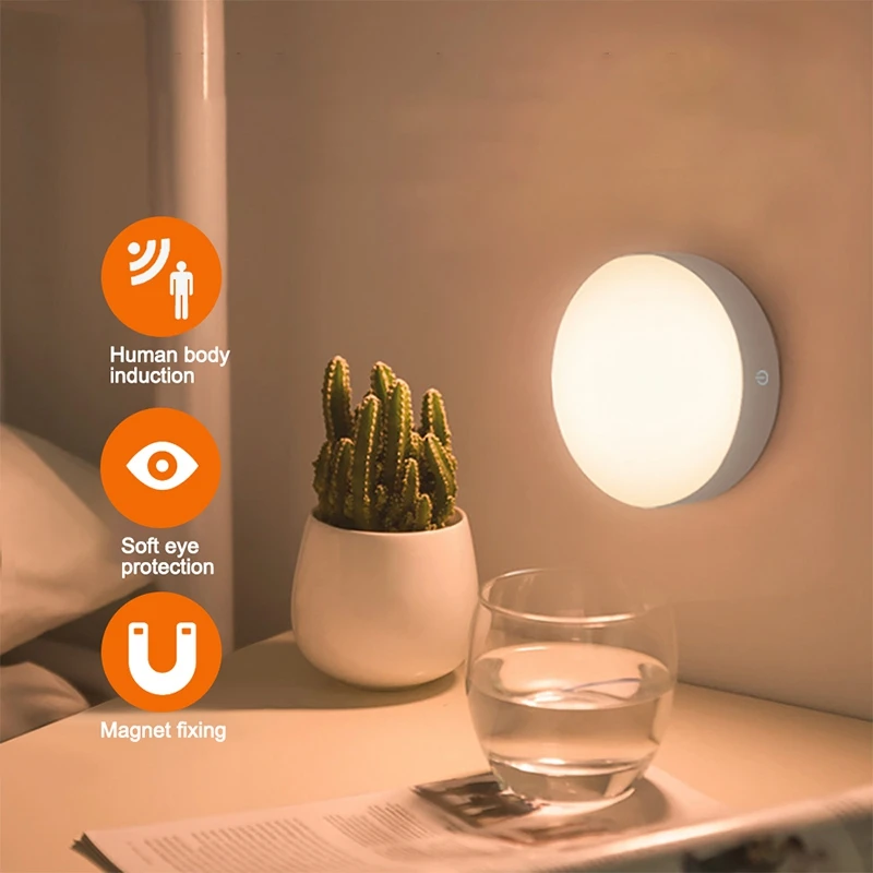 

6 LEDs PIR Motion Sensor Night Light Auto On/Off for Bedroom Stairs Cabinet Wardrobe Wireless USB Rechargeable Wall Lamp