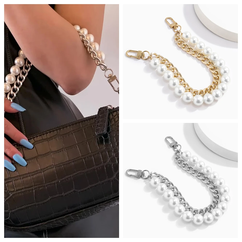 NEW brand Pearl strap for bags handbag accessories purse belt handles cute  bead chain tote women parts silver/gold /black clasp