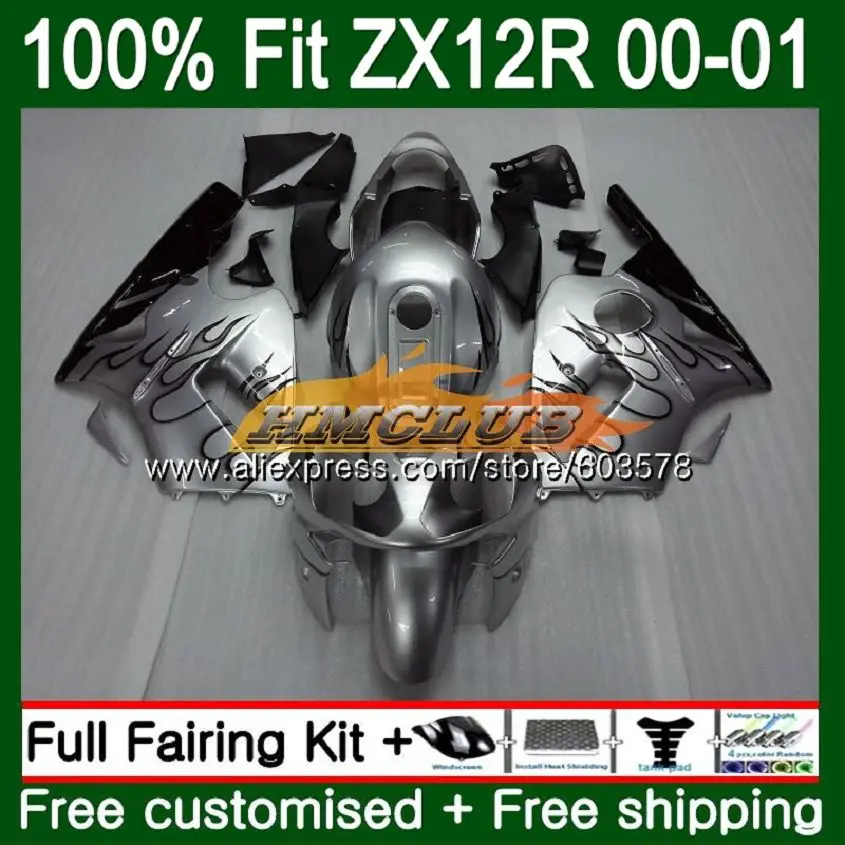 No. 1 Подходит для литья под давлением для KAWASAKI ZX 1200 1200CC ZX12R 00 01 серебро и пламя 112CL. 26 ZX1200 ZX 12 R 12R ZX-12R 2000 2001 обтекатель oem - Цвет: No. 1