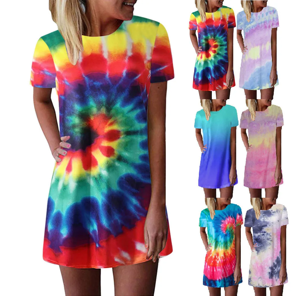 Женское платье с принтом Tie dye летняя футболка 2020 сексуальное повседневное