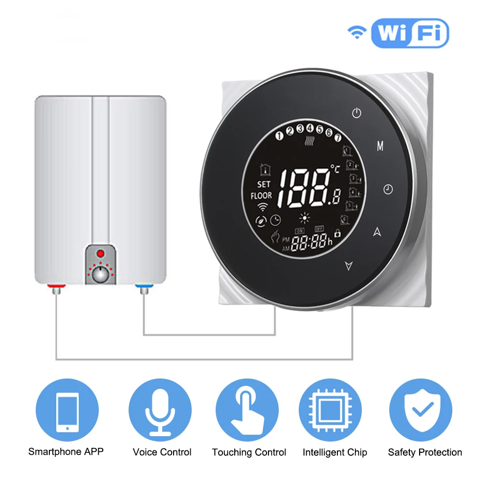 BHT-6000-GCLW Water/Gas Boiler Thermostat Backlight WIFI Weekly Programmable LCD Touch Screen Works with Alexa Google home | Обустройство