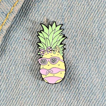 

Cute Fun Fruit Enamel Brooch Pineapple Miss Bikini Flower Pin Alloy Badge Clothes Bags Accessories Woman Sweet Jewelry Gifts