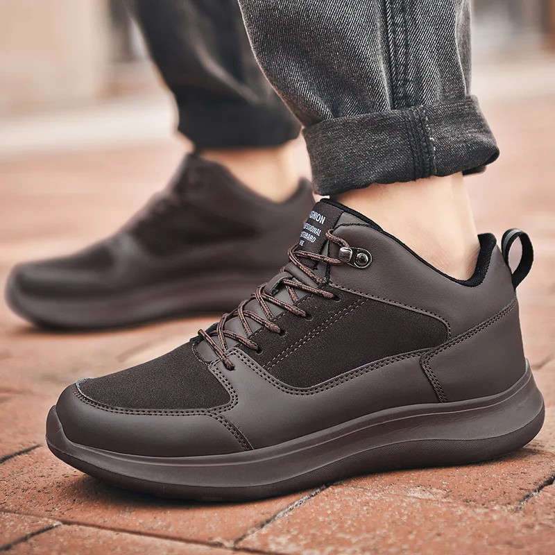 

2020 Winter Large Size Casual Shoes Sports Casual plus Velvet Warm Walking Shoes Leather Shoes Men's