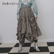 TWOTWINSTYLE, лоскутные, с оборками, в клетку, нестандартные юбки для женщин, высокая талия, асимметричная Женская юбка, мода, одежда