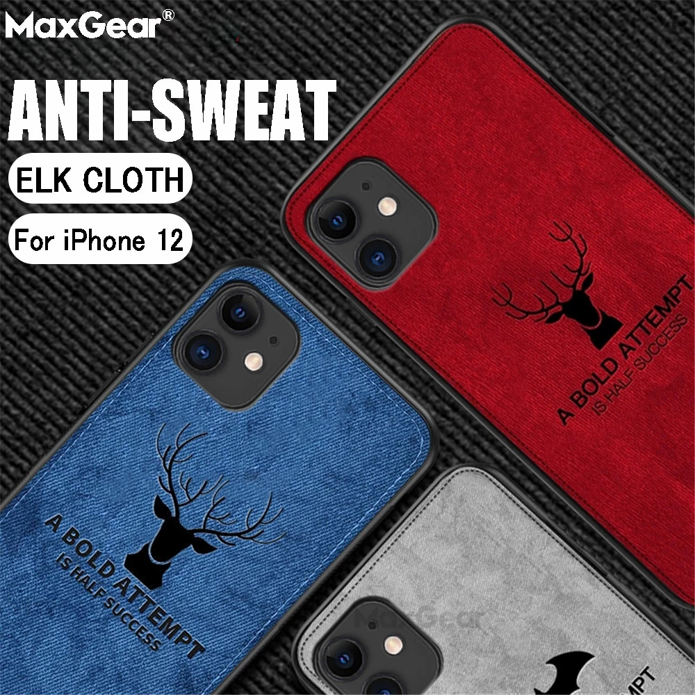 Luxury Deer Head Elk Cloth Case For iPhone 12 Mini 11 Pro Xs Max XR X 6 7 8 Plus SE Fabric Silicone Texture Embossed Cover Coque apple iphone 11 Pro Max case