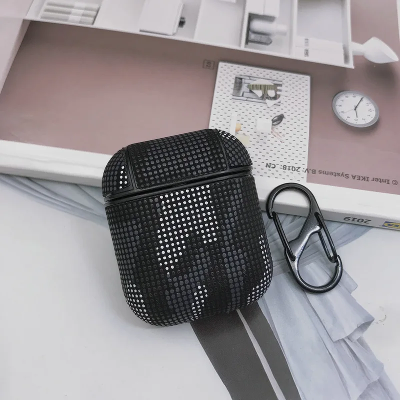 black Камуфляжный кожаный чехол для наушников для Apple Airpods противоударный чехол для наушников для Air Pods coque аксессуары для наушников - Цвет: black