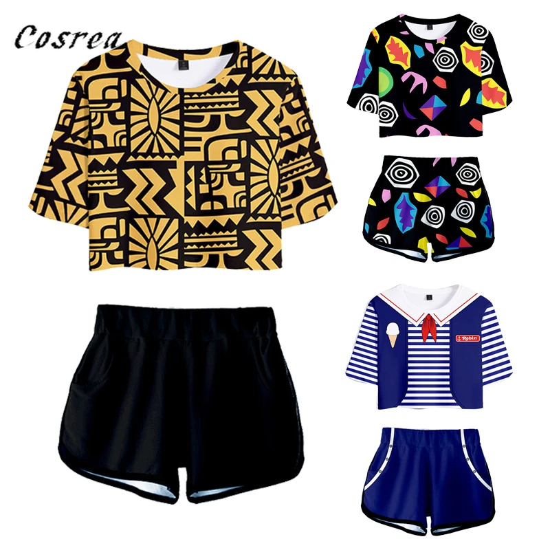 de Cosplay de Stranger Season 3 + conjuntos de pantalones cortos niñas, camiseta de disfraz de Eleven, ropa deportiva de manga corta para mujer, camisetas Harajuku|Disfraces de películas y TV|