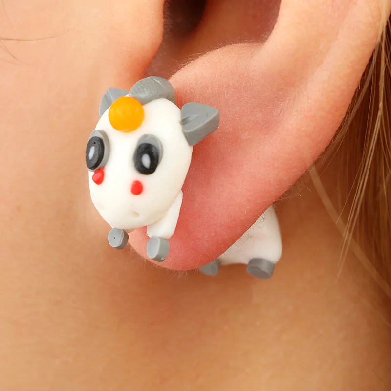 

Euro-American Handmade Soft Pottery Puncture Ear Studs Stereoscopic Cartoon Animal Lifelike Unicorn Body Earrings Children Gifts