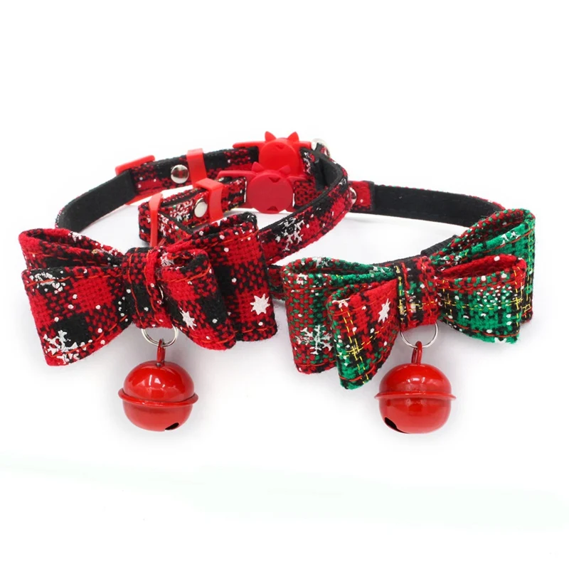 

2020Christmas Gift Cat Collar Breakaway With Bell Double Layer Bowknots Adjustable Kitten Collars