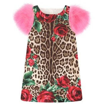 

baby Children Clothing 2019 Girls Dress big brands print fashion Birthday party winter autumn faux fur sleeve Toddler Kids
