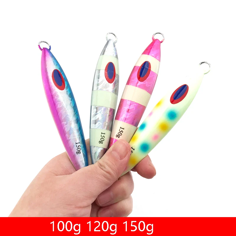 

1pcs 100g 120g 150g Metal Jig Lure Slow Sinking Jigging Lead Fish Bass Baits SaltWater Luminous False Tilapia perch Pesca