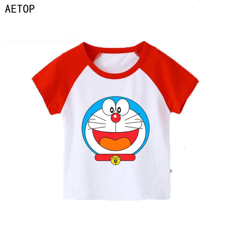 as picture Футболка с короткими рукавами для мальчиков и девочек с принтом «Doraemon» детские топы с круглым вырезом, Детская футболка с рисунком одежда для малышей - Цвет: as picture