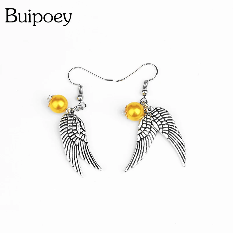 

Buipoey European fashion movie surrounding deathly saint silver feather Stud earrings wings Stud earrings ladies women Couple