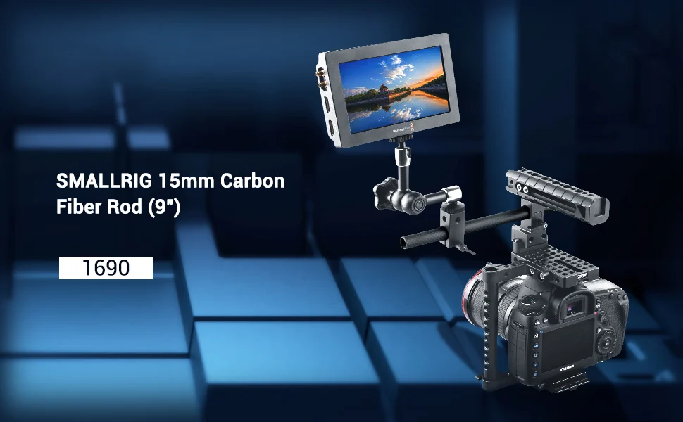 SmallRig 탄소 섬유 로드 (9 인치), 15mm 로드 레일 지지 시스템, LCD 마운트, 숄더 패드, 렌즈 지지대-1690