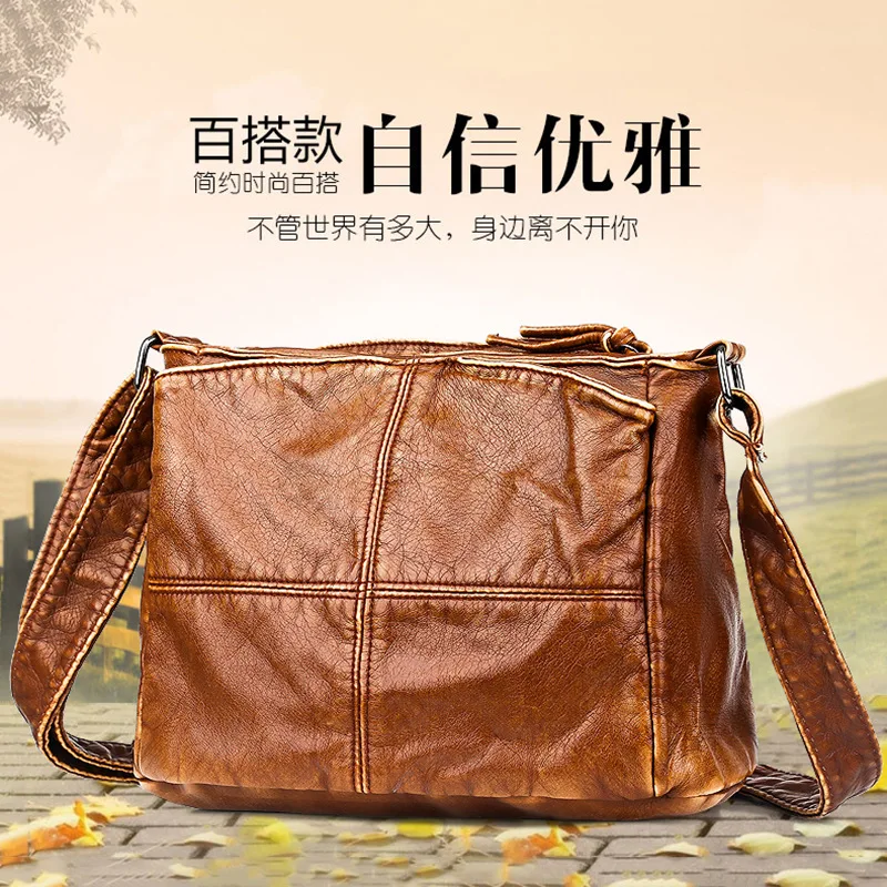 

Retro WOMEN'S Fashion Handbag Soft Leather Shoulder Oblique Mommy Bag 2020 Autumn & Winter New Style Multilayer Large Capacity S