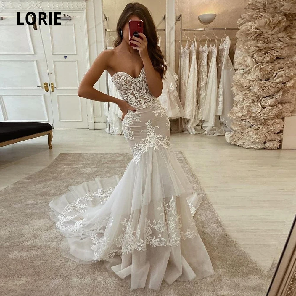 LORIE 2020 Новые свадебные платья Русалочки с кружевной аппликацией милые вечерние