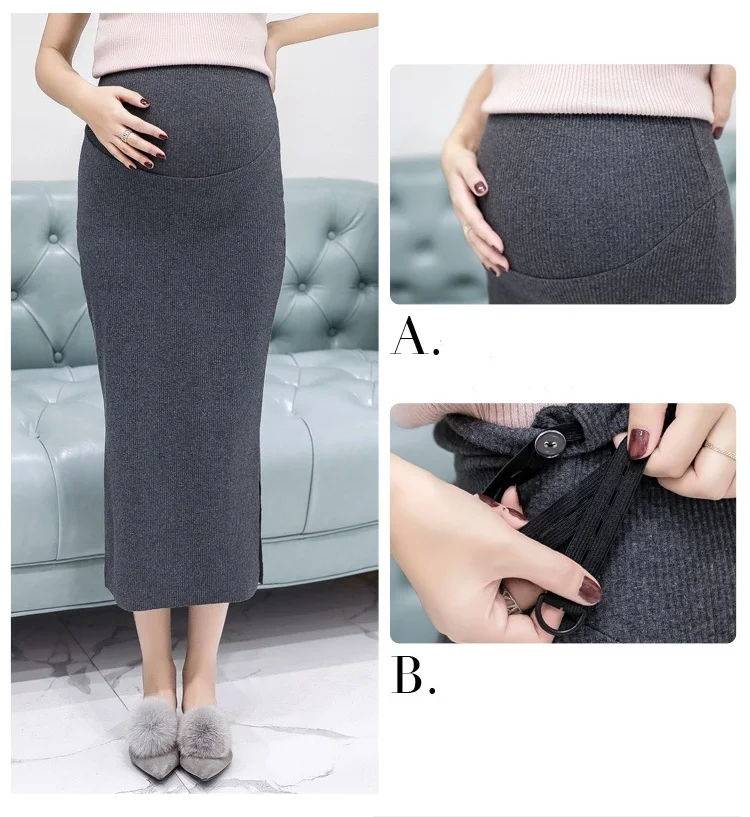 Afei Tony Spring Autumn Fashion Maternity High Waist Belly Skirts Knitted Stretch Skirts Bottom for Pregnant Women