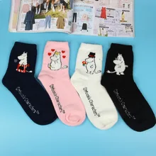 Носки с принтом бегемота женские носки из кораллового флиса Niiskuneitti осенне-зимние милые удобные дышащие носки с героями мультфильмов