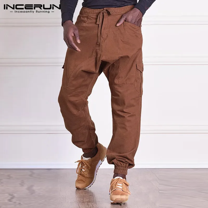 INCERUN Fashion Men Cargo Pants Drawstring Loose Multi Pockets Harem Trousers Men Joggers Solid Color Streetwear Casual Pants INCERUN Fashion Men Cargo Pants Drawstring Loose Multi Pockets Harem Trousers Men Joggers Solid Color Streetwear Casual Pants