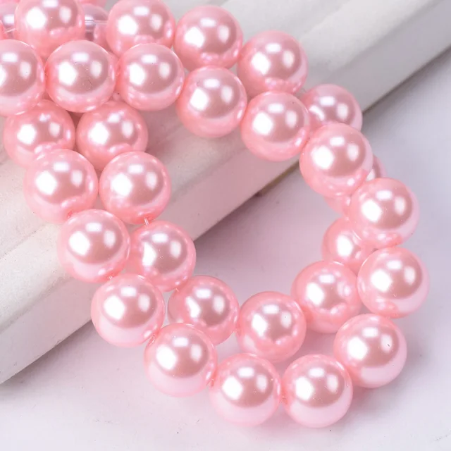 Lot Colors Round Pearl Coated Glass 4mm 6mm 8mm 10mm 12mm 14mm 16mm Loose Spacer Beads for Jewelry Making DIY Crafts Pink