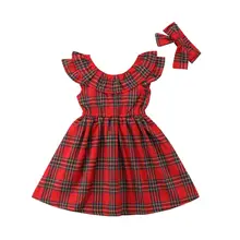 NEW Baby Girl Kids Cotton Check Princess Xmas Party Dresses Red Plaid Backless Clothes Sundress 1-6Y