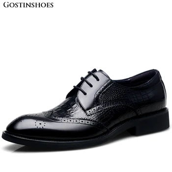 

Brogue Carved Style Men Shoes Genuine Leather Men Crocodile Pattern Buty Meskie Business Casual Zapatos De Hombre Wedding Shoe
