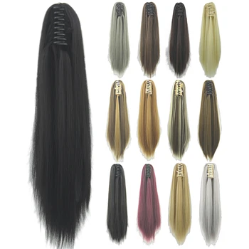 Soowee 24inch Long Gray Blonde Wavy Clip on Hairpiece Extensions Pony Tail High Temperature Fiber Synthetic Hair Claw Ponytails 4