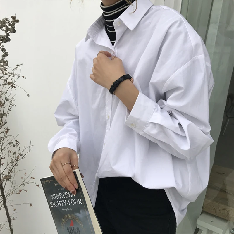 

Women Tops Turn Down Collar Long Sleeve Cotton Women's Shirt Autumn Solid Color Loose Women's Blouse Fashion Ladies Blouses