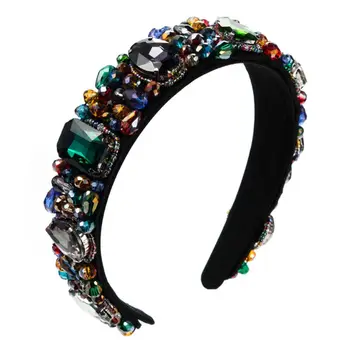 

Bohemian Baroque Womens Full Jewelry Headband Colored Rhinestone Diamond Beaded Wide Hair Hoop Palace Retro Prom Party Crown