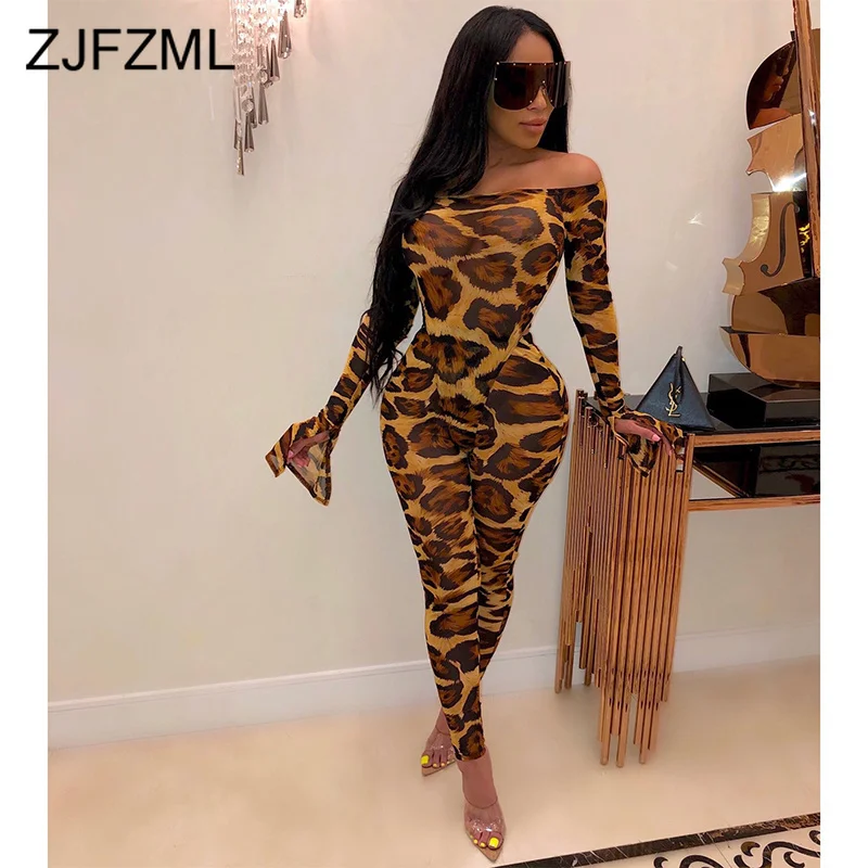 

Newspaper Print Sexy Skinny Jumpsuit For Women Off The Shoulder Flare Sleeve Party Romper Casual Slash Neck Open Back Bodysuit