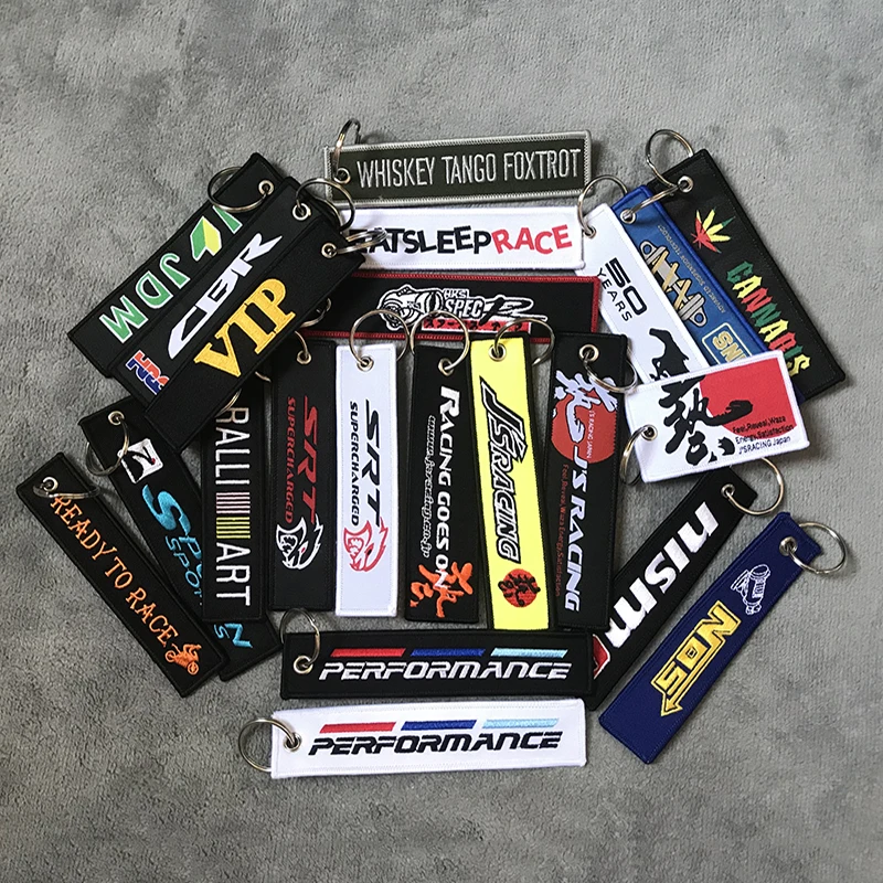 

Exquisite JDM Modified tag embroidery nylon Weaving Car HellaFlush key ring for Honda bmw keychain auto motorcycle accessories