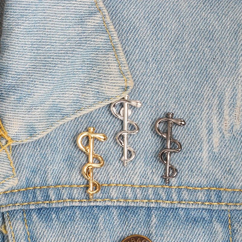 Золотая Серебряная лого палка для ловли Змей Брошь на булавке мини кофейная ложка нагрудная булавка джинсовая куртка рубашка значок для медицинского здоровья ювелирные изделия