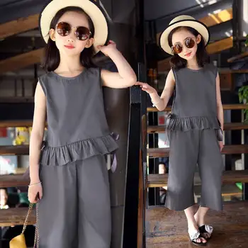 

2020 New Kids Baby Girls Summer Outfits Clothes Sleeveless T-shirt +Pants 2 Pieces Suits Casual Cute 3-12Yrs Girls Clothes Sets