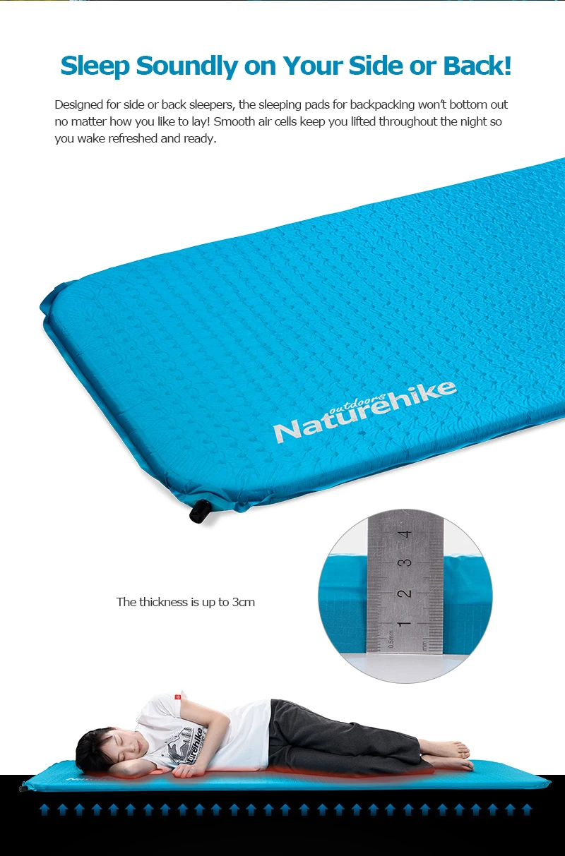 Naturehike NH19Q034-D Самонадувающийся надувной коврик для кемпинга, Автоматический надувной коврик, матрас для альпинизма, походов, путешествий