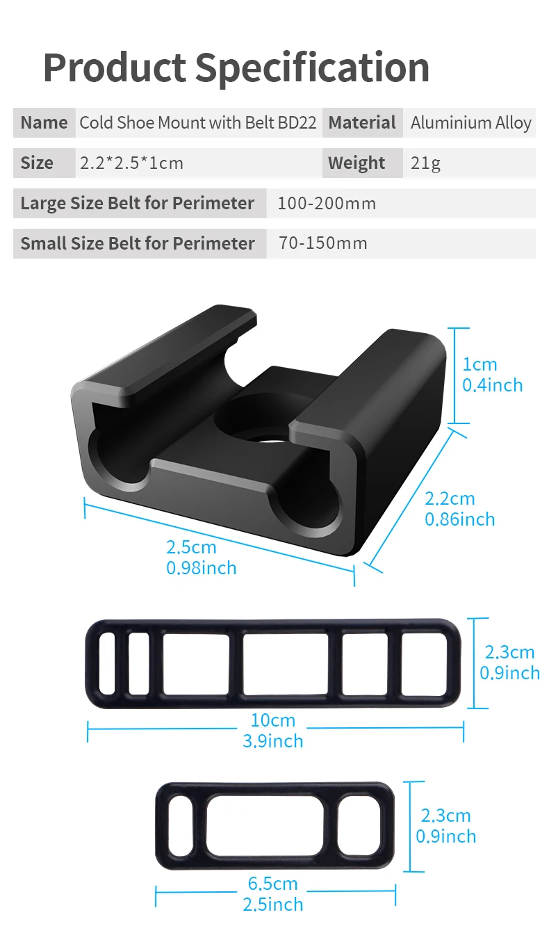 Selens Cold Shoe Mount Adapter with 6.5CM and 10CM Belt 1/4 Tread Hole for Camer