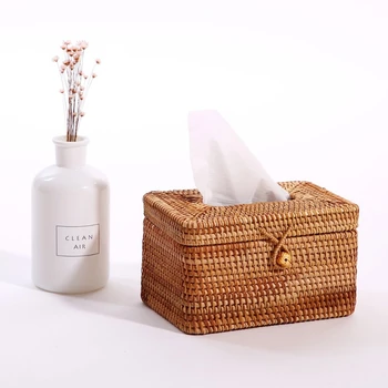 

Elegant Handmade Rattan Tissue Box Napkin Storage Container Desktop Toilet Paper 425D