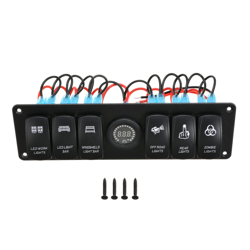 

12V 24V 6 Gang LED Rocker Switch Panel Waterproof for Truck Boat Car Switch Panel Lighter Socket Circuit Breaker Switch Panel